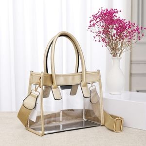 Gold Transparent Clear Tote Crossbody Bag Purse Leather Casual Womens Accessory